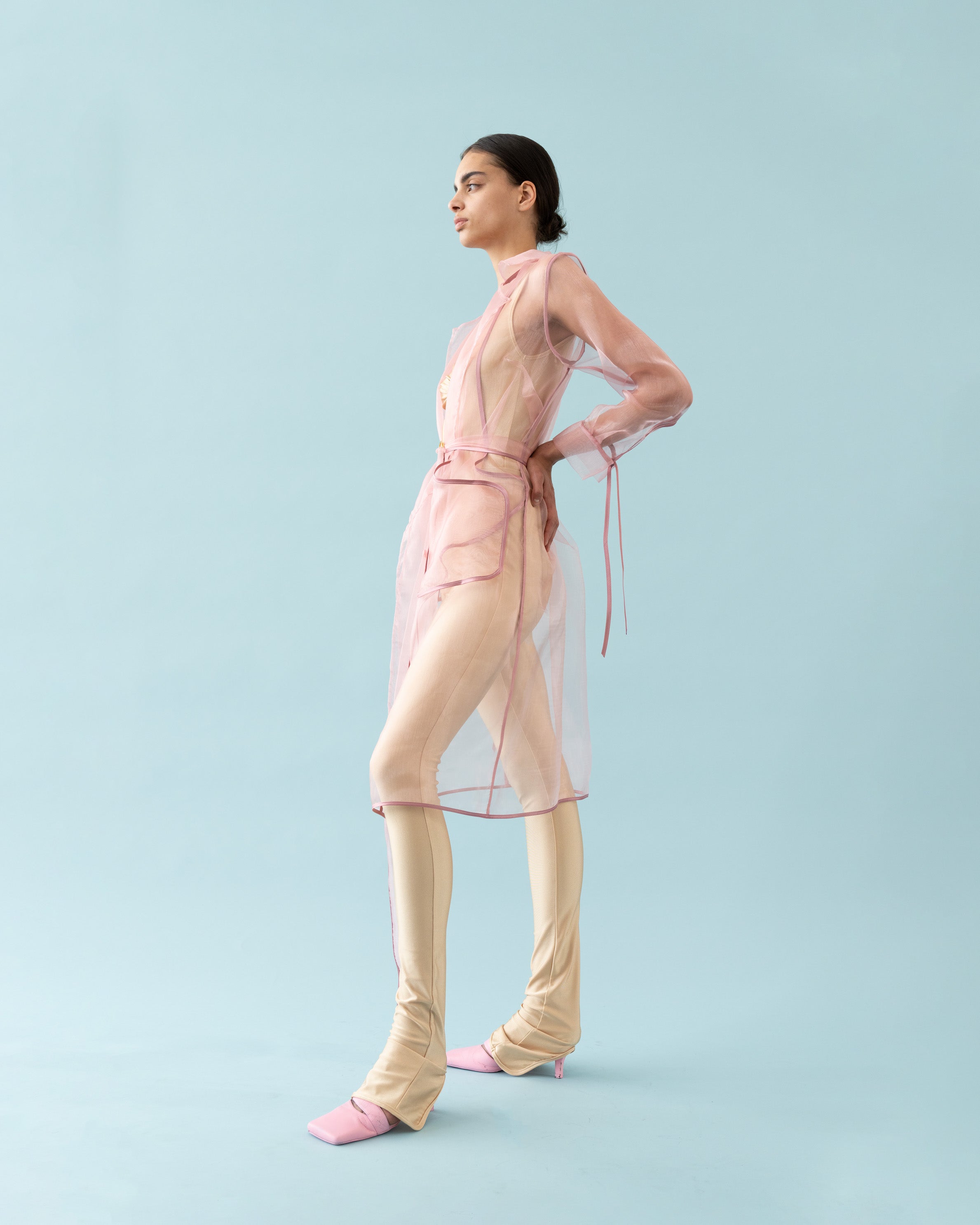 Organza coat in champagne pink