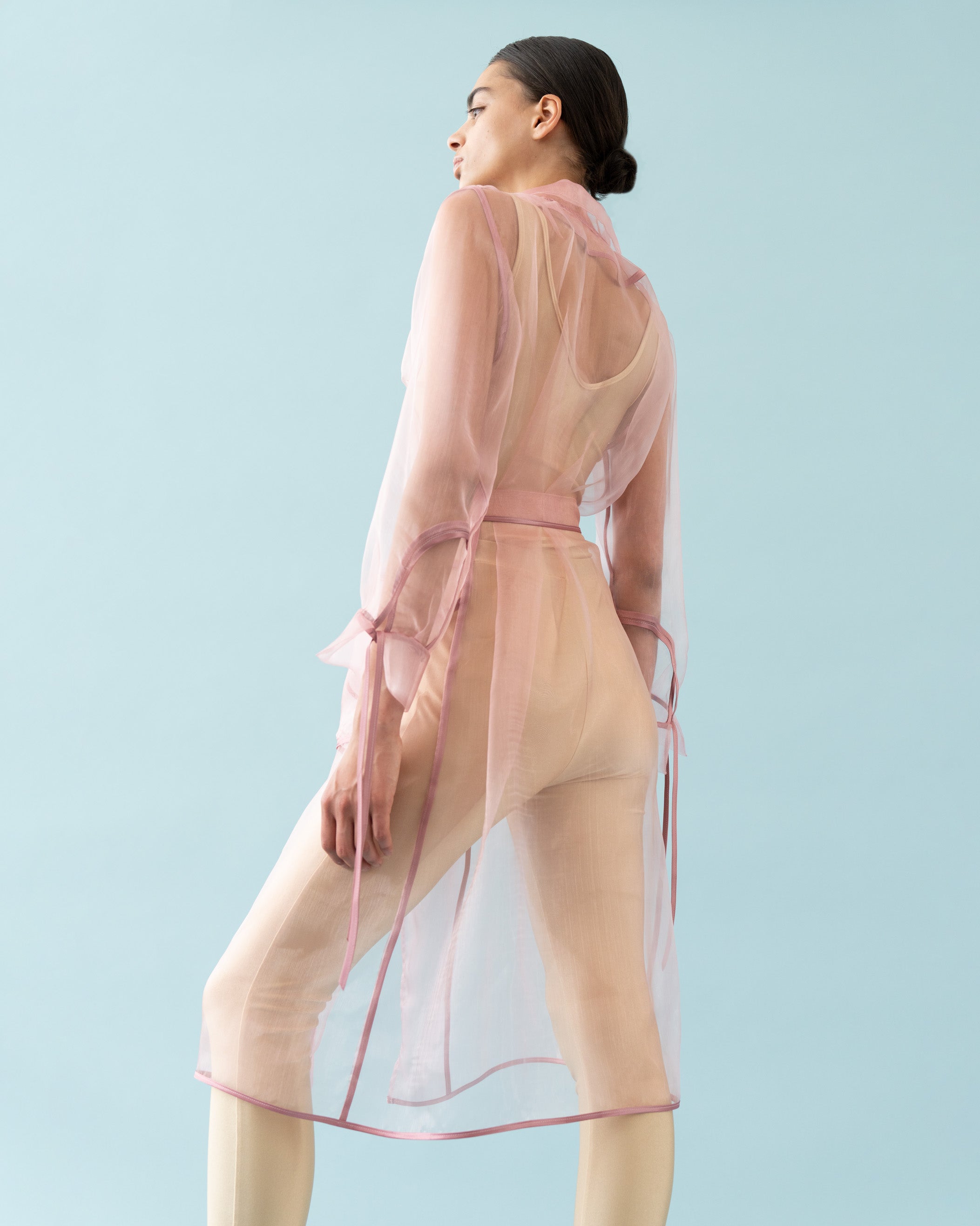 Organza coat in champagne pink