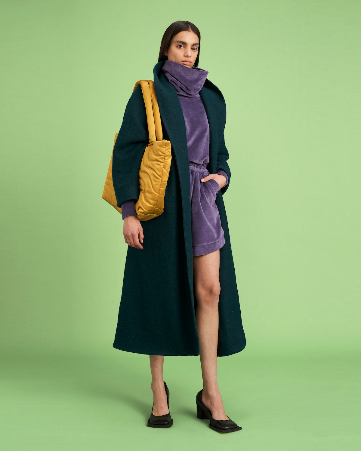 Long wave coat sea green