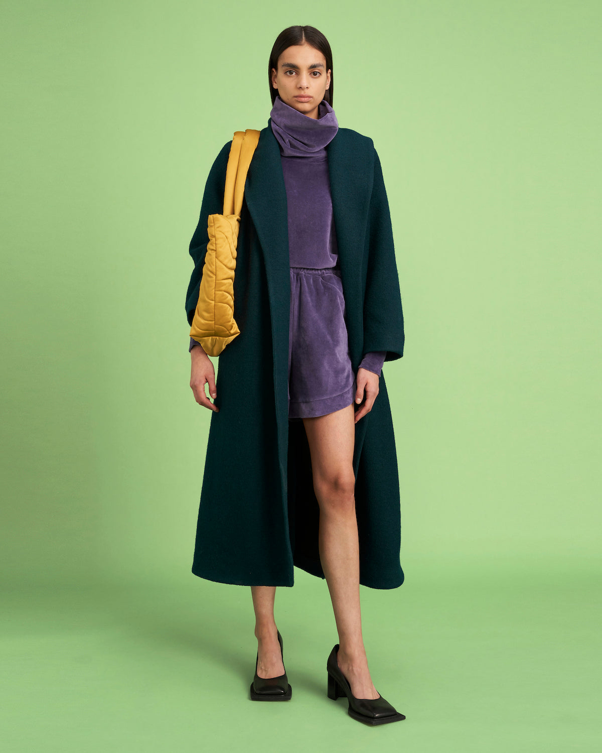 Long wave coat sea green